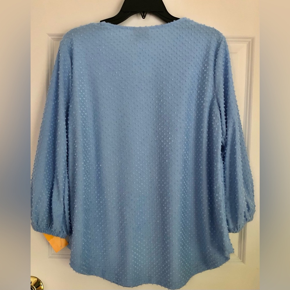 Ruby Rd.  Horseshoe Neck Blue Swiss Dot 3/4 Lantern Sleeve Size Medium Fresh Tak - Picture 7 of 9